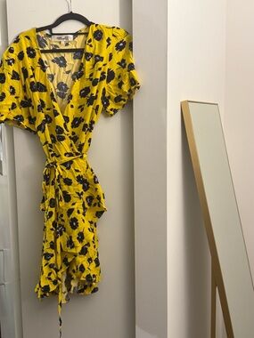 Diane Von Furstenberg Yellow Floral Wrap Mini Dress